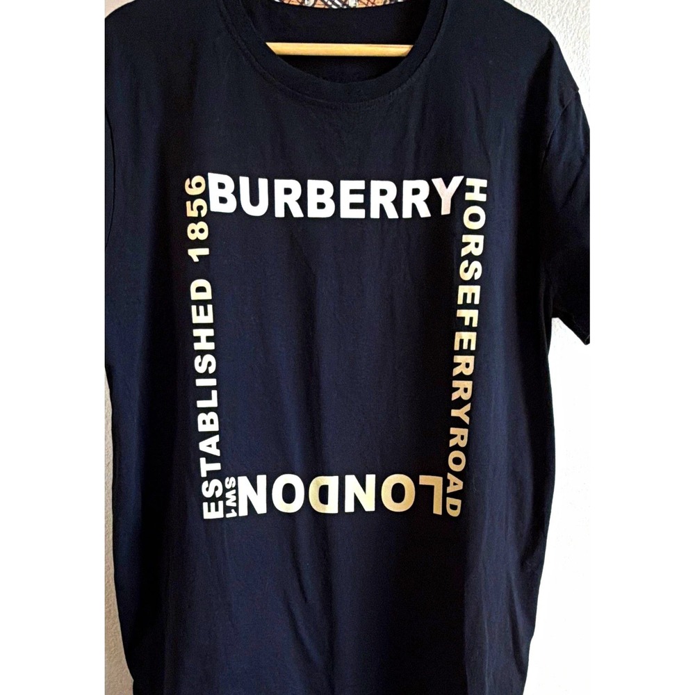 Burberry Logo Graphic Crew Neck Short Sleeve Jersey T-Shirt Black Mens M